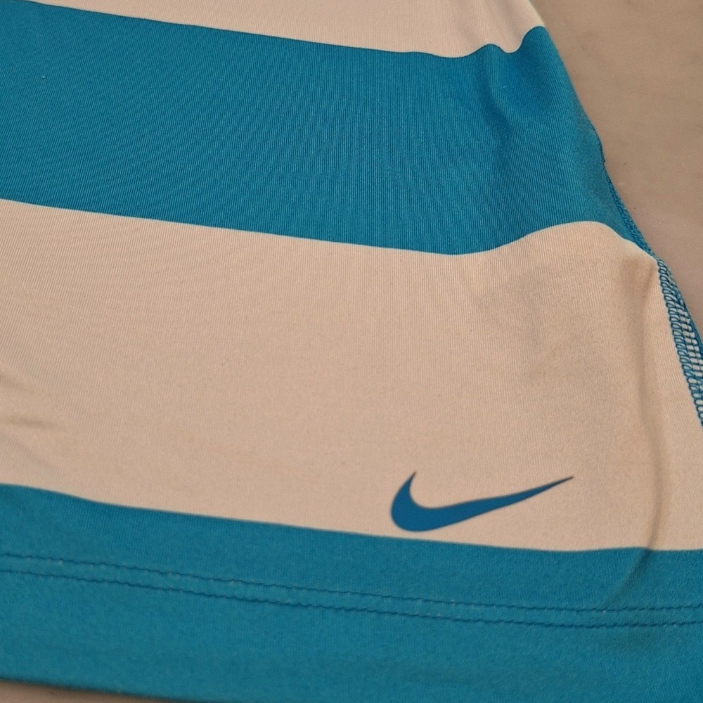Nike Tank Top Women Medium Teal White Striped Mesh Racerback Activewear Running - Picture 3 of 7